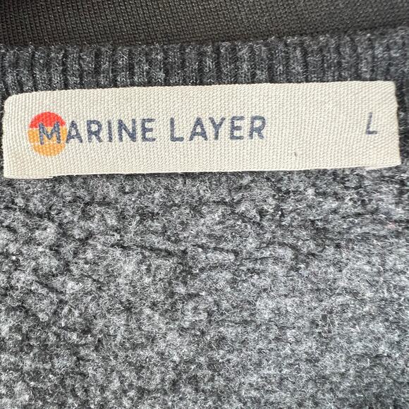 MARINE LAYER Black Top Fleece Lined Round Neck Raglan Sleeve Classic Sz Large L - Picture 7 of 9